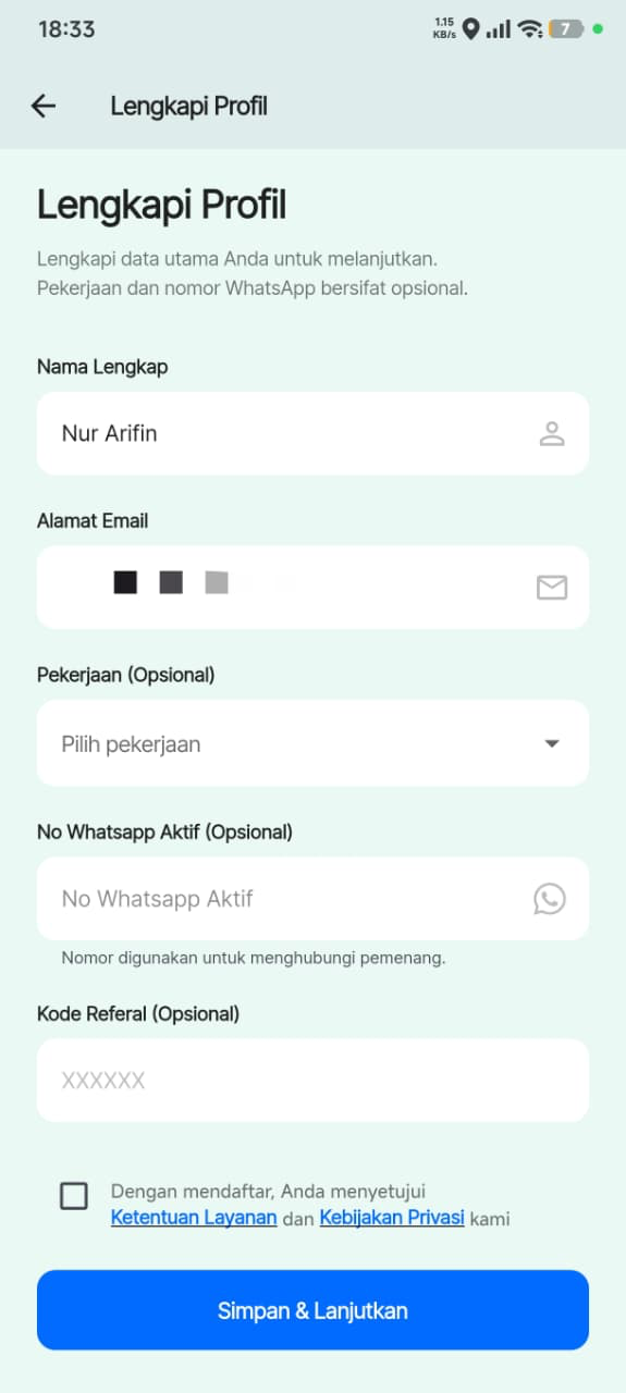 Layar lengkapi profil