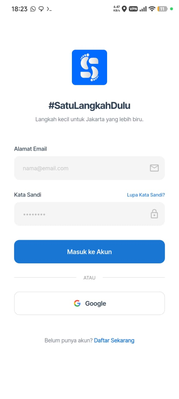 Layar masuk akun