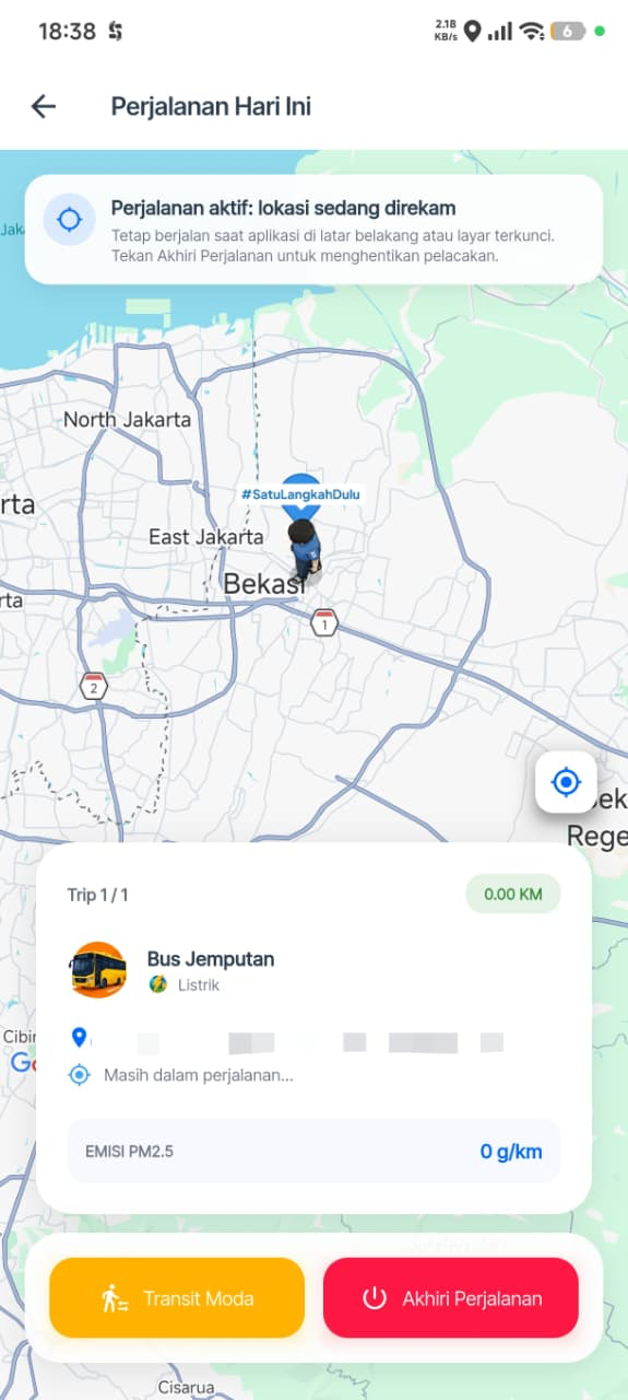 Perjalanan aktif sedang direkam