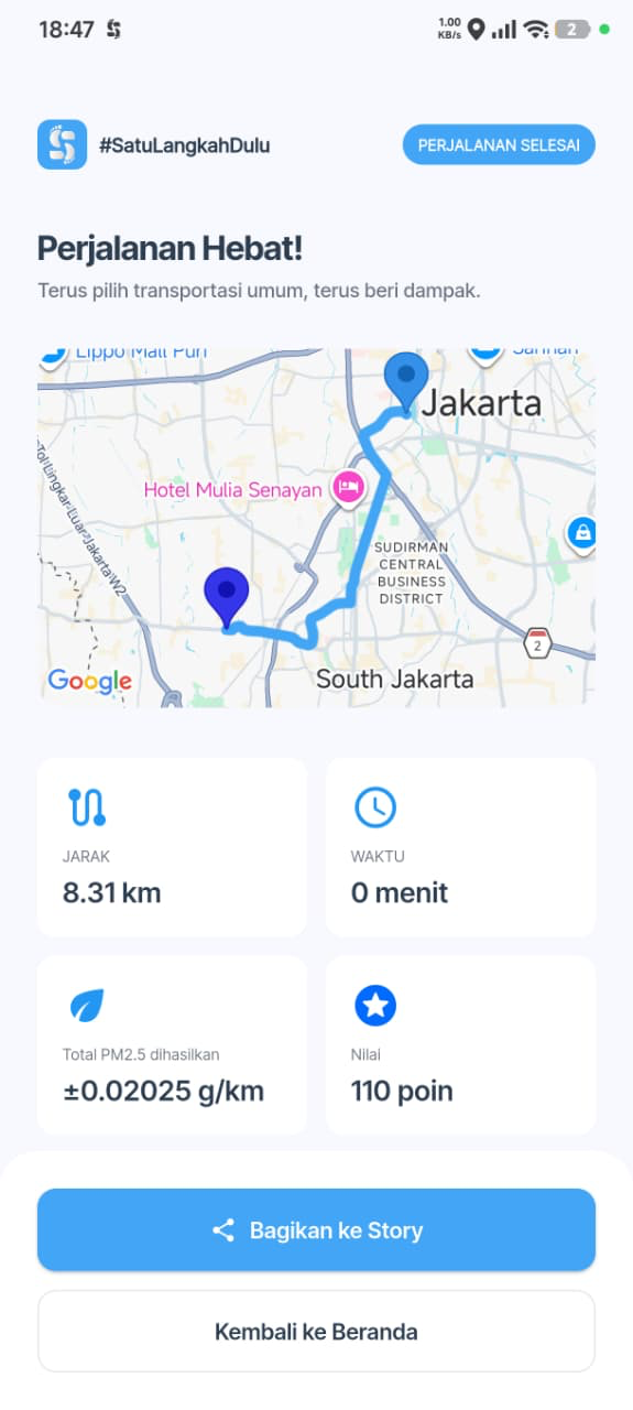 Perjalanan selesai dengan poin
